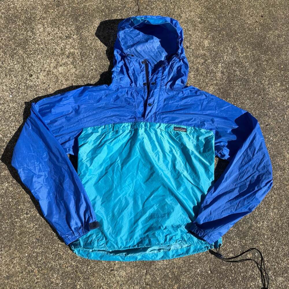 Vintage 90s Patagonia Hooded Pullover Windbreaker Anorak Jacket Blue Teal Size S